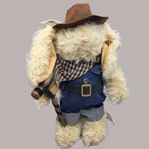Vtg DanDee Easter Bunny Standing Rabbit Plush Western Cowboy Cow Bunny Plush 16"